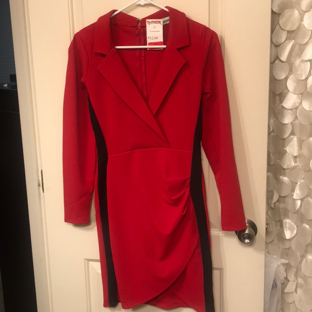 Red and black low cut red dress
